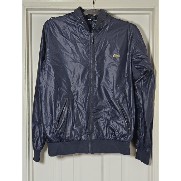 Vintage Lacoste Club Lightweight Windbreaker Jacket Mens Medium Navy Full Zip - Picture 1 of 4